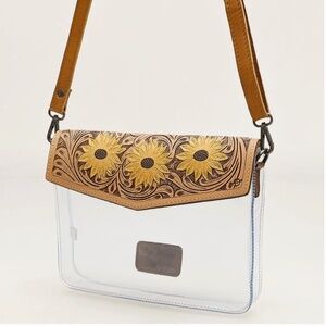 American Darling Clear Western Crossbody Bag with Turquoise Floral Tooled